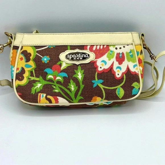Spartina 449 Linen and leather crossbody purse adjustable strap longest at 49” - Picture 10 of 10